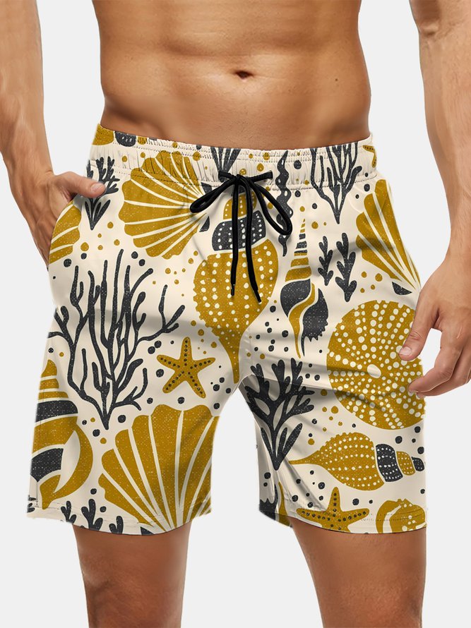 Men's Swim Trunks Hawaiian Marine Life Beach Shorts with Pockets