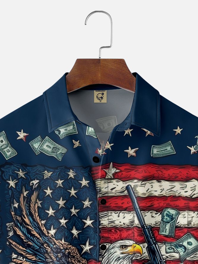 Moisture-wicking American Flag Eagle Chest Pocket Casual Shirt