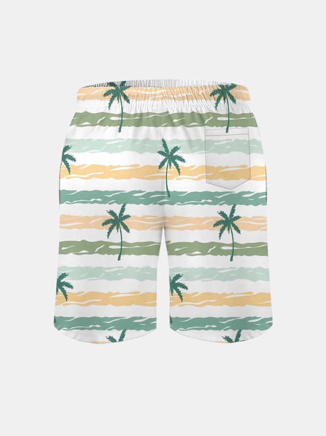Men's Swim Trunks Hawaiian Tropical Palm Tree Beach Shorts with Pockets