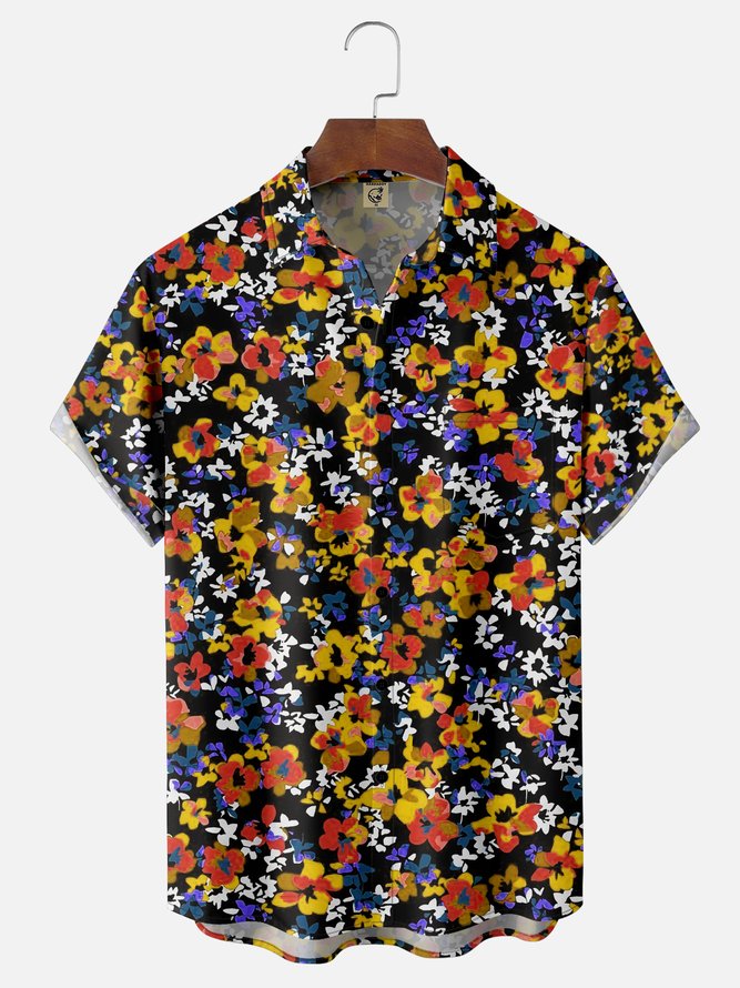 Moisture-wicking Floral Chest Pocket Hawaiian Shirt
