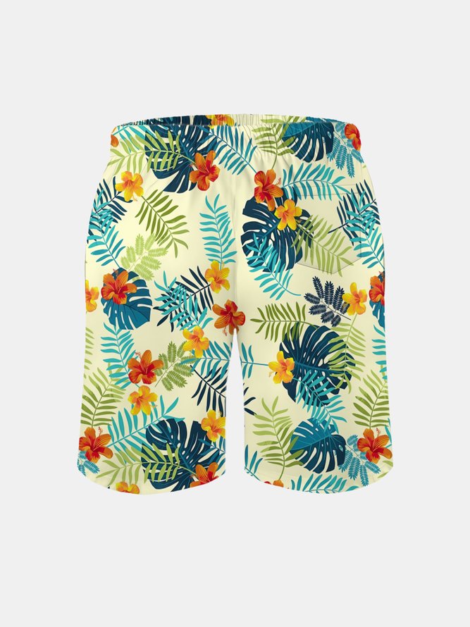 Men's Swim Trunks Hawaiian Tropical Palm Tree Beach Shorts with Pockets