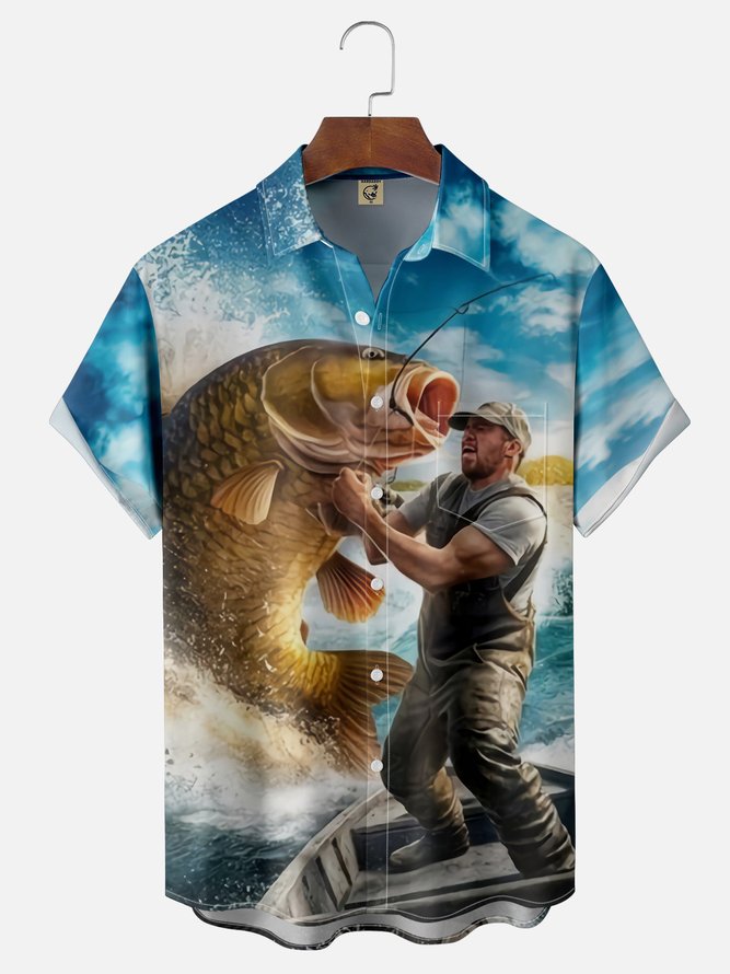 Moisture-wicking Go Fishing Chest Pocket Hawaiian Shirt