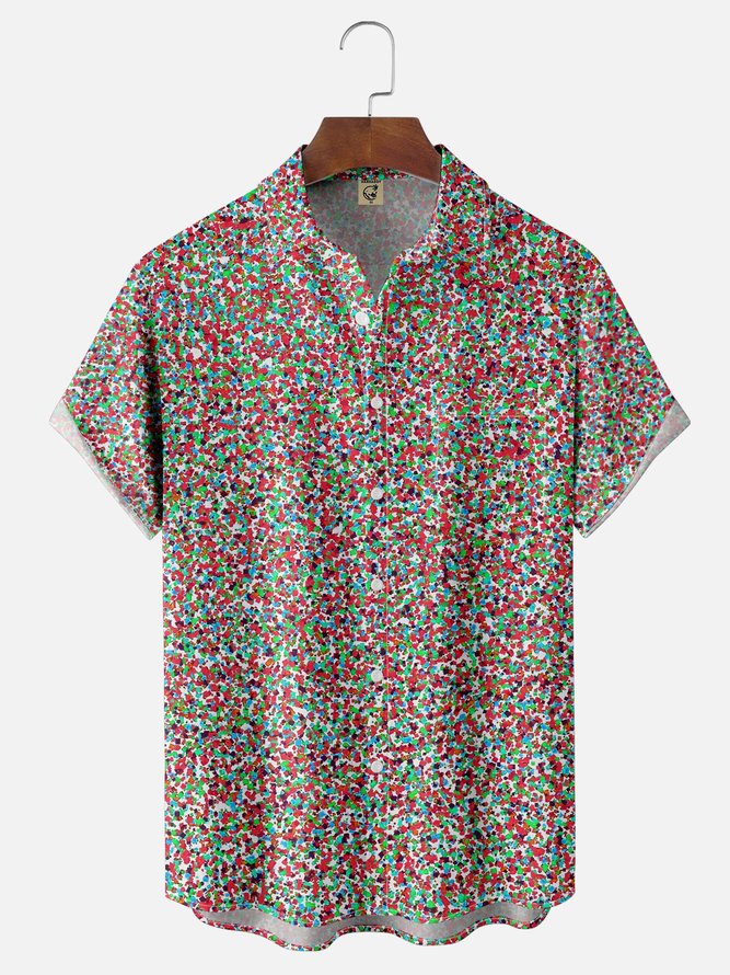 Moisture-wicking Gradient Color Geomatric Chest Pocket Casual Shirt