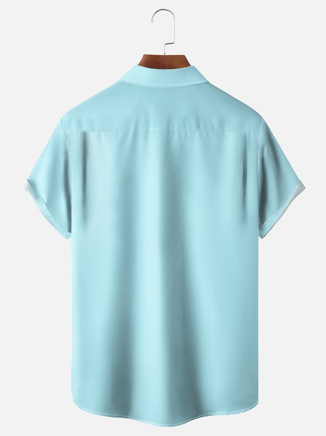 Moisture-wicking Floral Chest Pocket Bowling Shirt