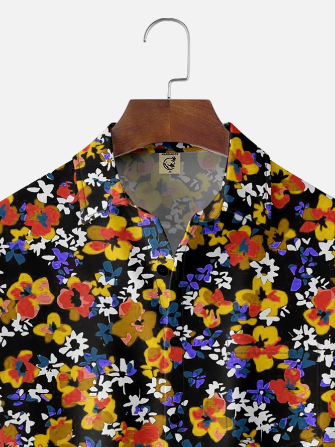 Moisture-wicking Floral Chest Pocket Hawaiian Shirt