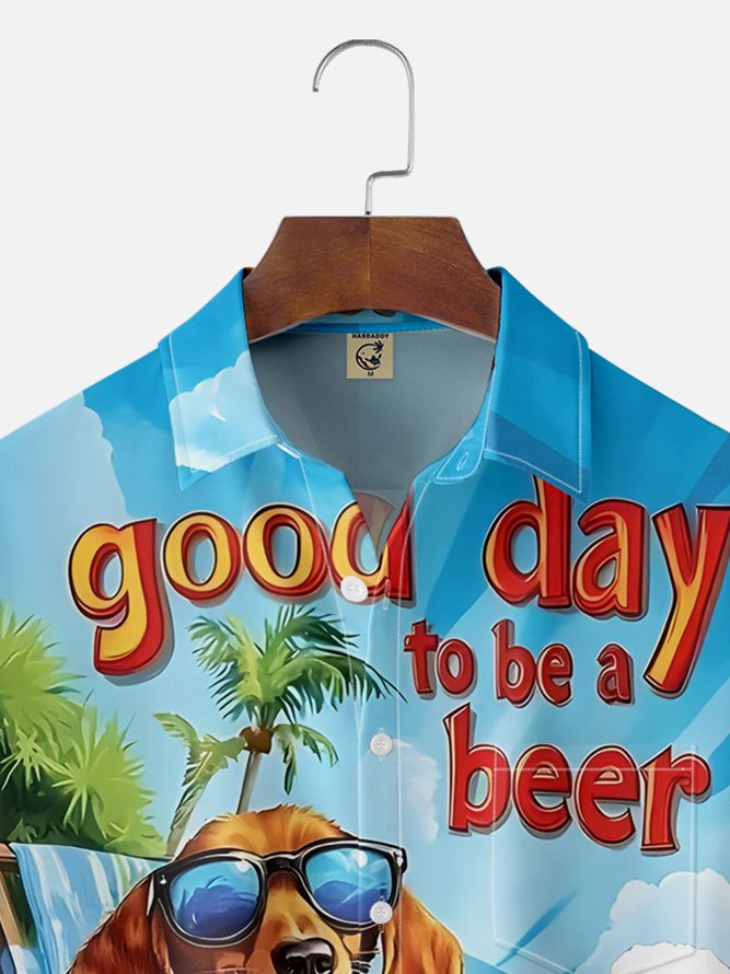 Moisture Wicking Beer Holiday Dog Chest Pocket Hawaiian Shirt