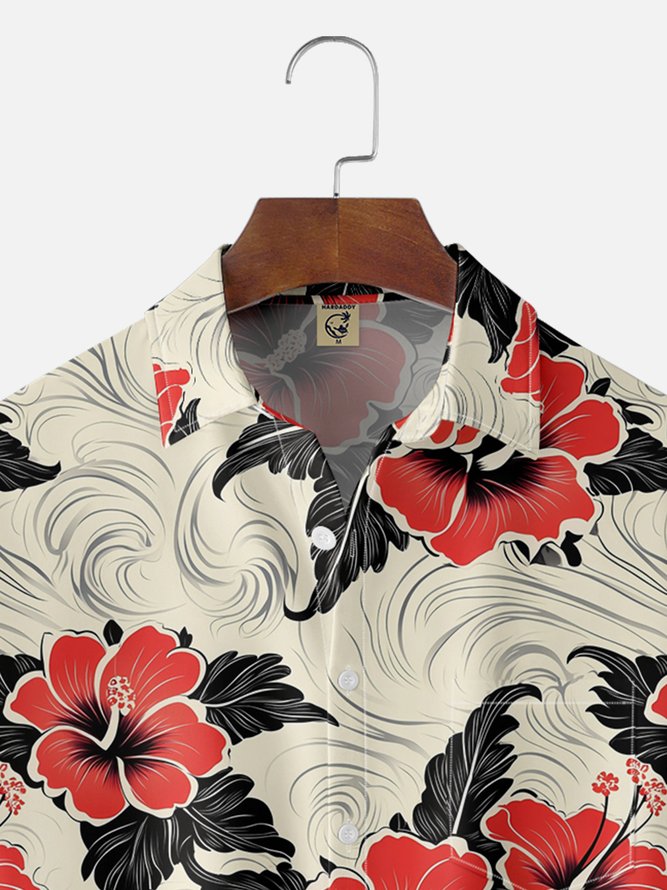 Moisture-wicking Floral Chest Pocket Hawaiian Shirt