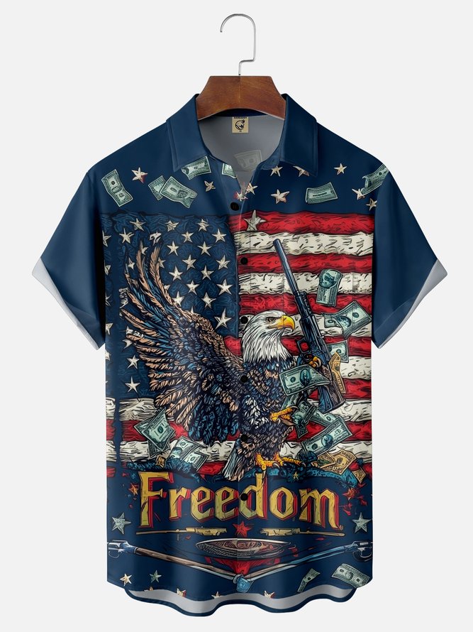 Moisture-wicking American Flag Eagle Chest Pocket Casual Shirt