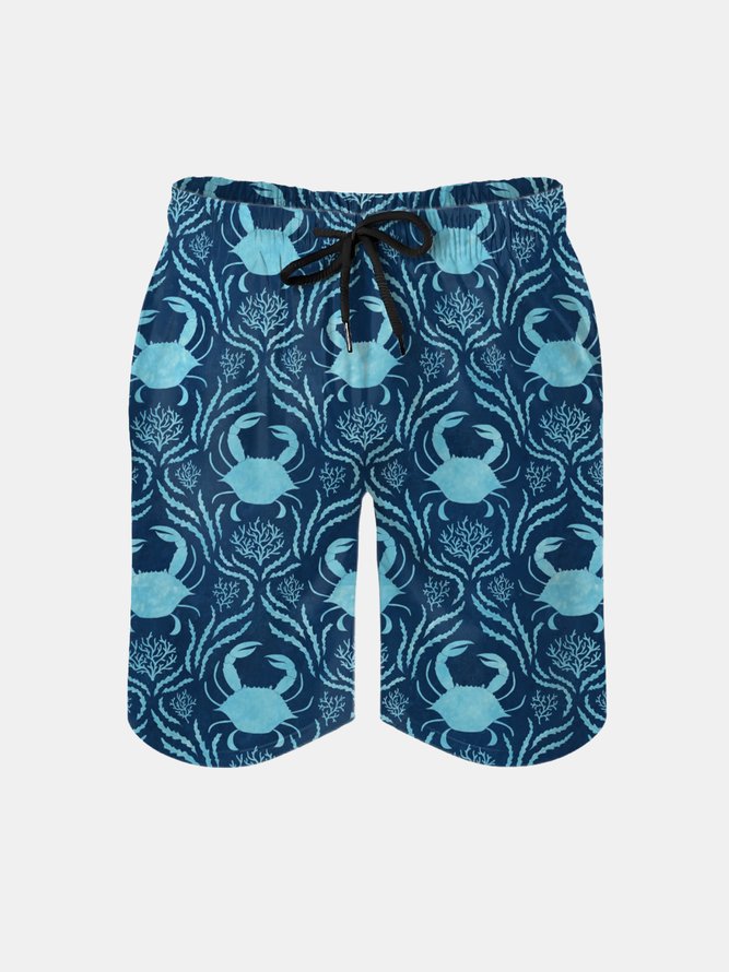 Men's Swim Trunks Hawaiian Marine Crab Beach Shorts with Pockets