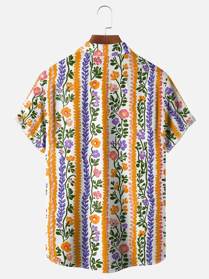 Moisture-wicking Floral Chest Pocket Hawaiian Shirt