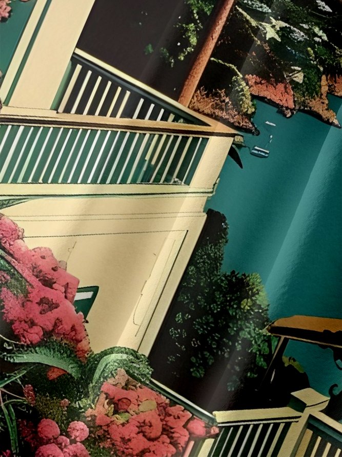 Hardaddy X Artist Clayziq Moisture-wicking Beach Building Scenery Chest Pocket Hawaiian Shirt