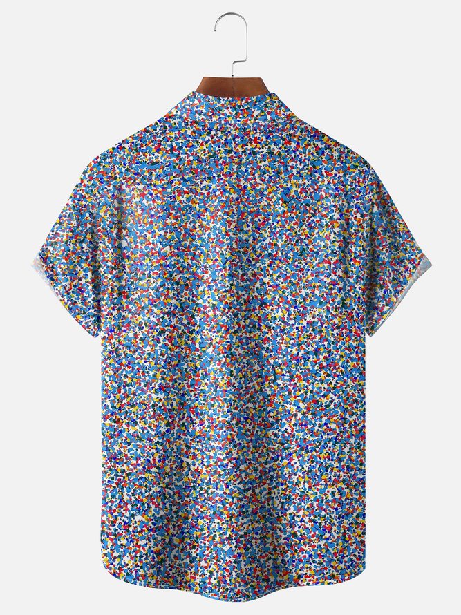 Moisture-wicking Gradient Color Geomatric Chest Pocket Casual Shirt