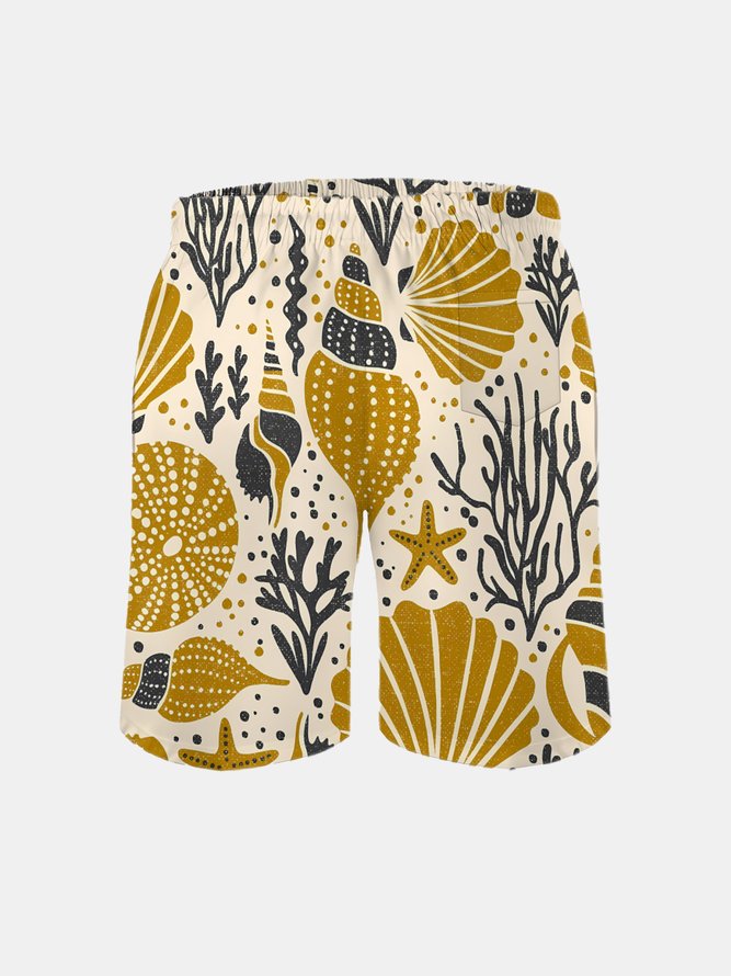 Men's Swim Trunks Hawaiian Marine Life Beach Shorts with Pockets