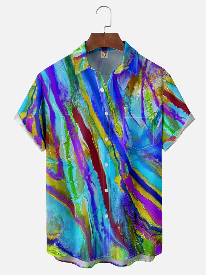 Moisture-wicking Gradient Color Chest Pocket Casual Shirt