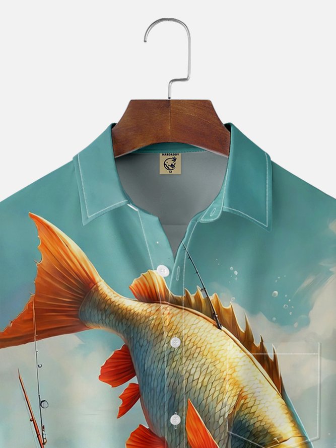 Moisture-wicking Fishing Chest Pocket Hawaiian Shirt