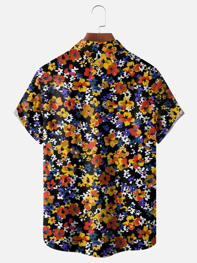 Moisture-wicking Floral Chest Pocket Hawaiian Shirt