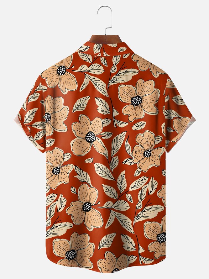 Moisture-wicking Floral Chest Pocket Hawaiian Shirt