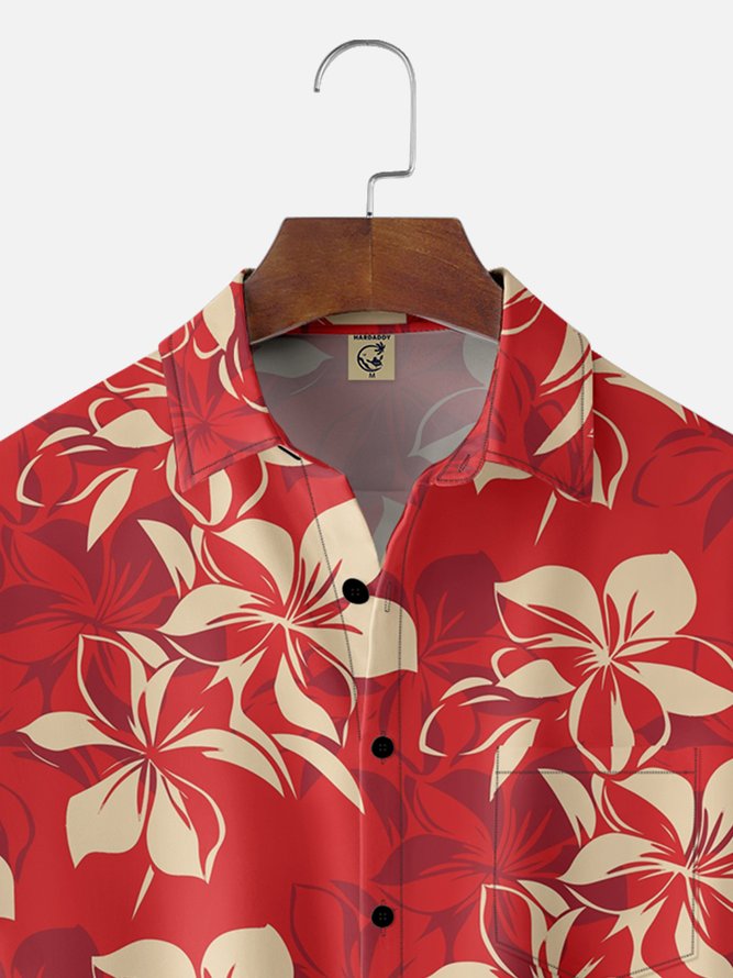 Moisture-wicking Floral Chest Pocket Hawaiian Shirt