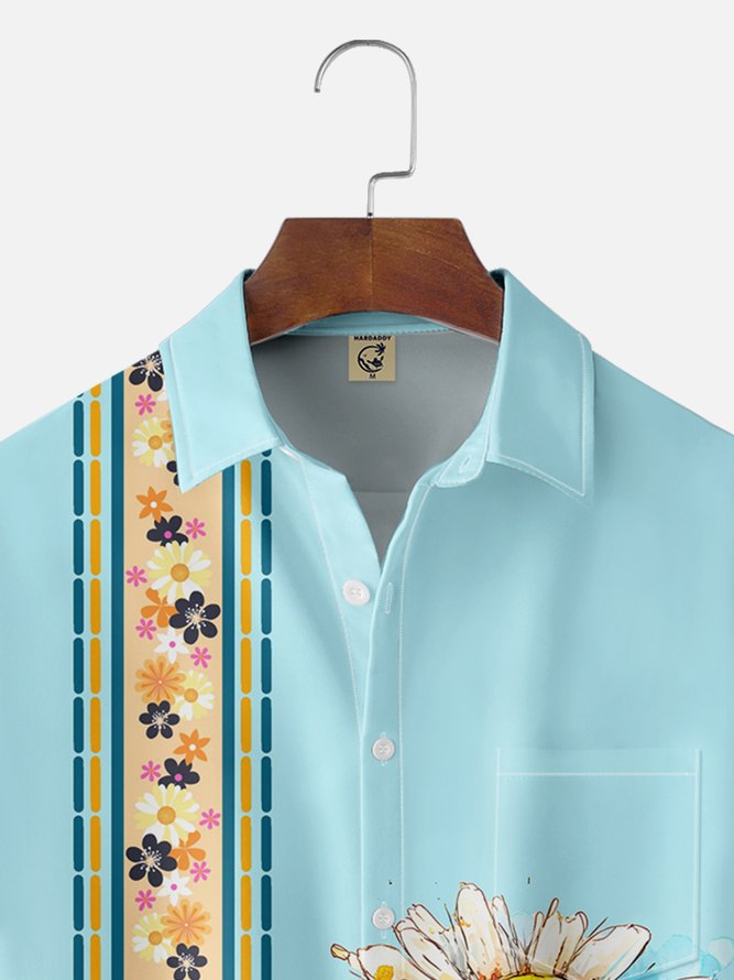 Moisture-wicking Floral Chest Pocket Bowling Shirt