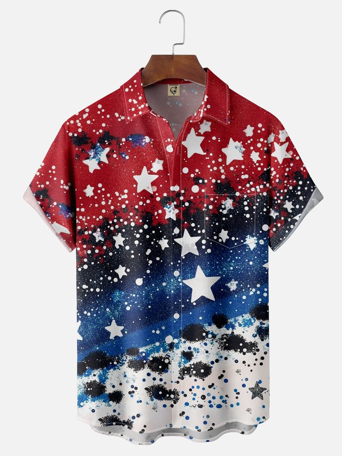 Moisture-wicking Independence Day Chest Pocket Casual Shirt