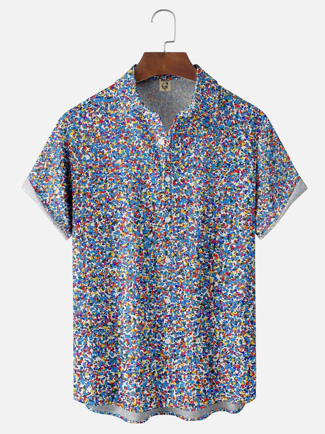 Moisture-wicking Gradient Color Geomatric Chest Pocket Casual Shirt