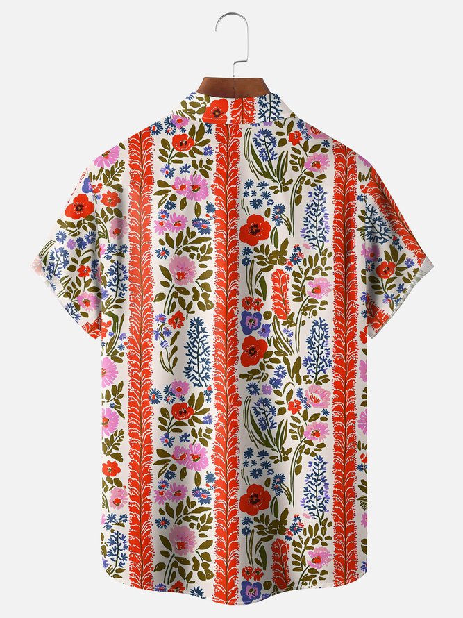 Moisture-wicking Tropical Floral Chest Pocket Hawaiian Shirt