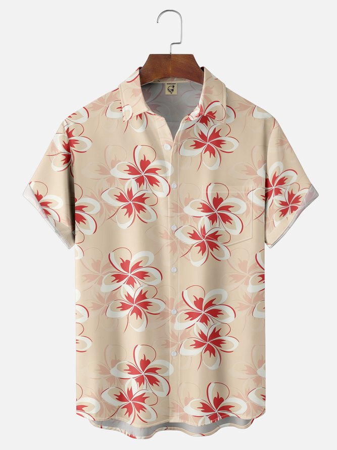 Moisture-wicking Floral Chest Pocket Hawaiian Shirt