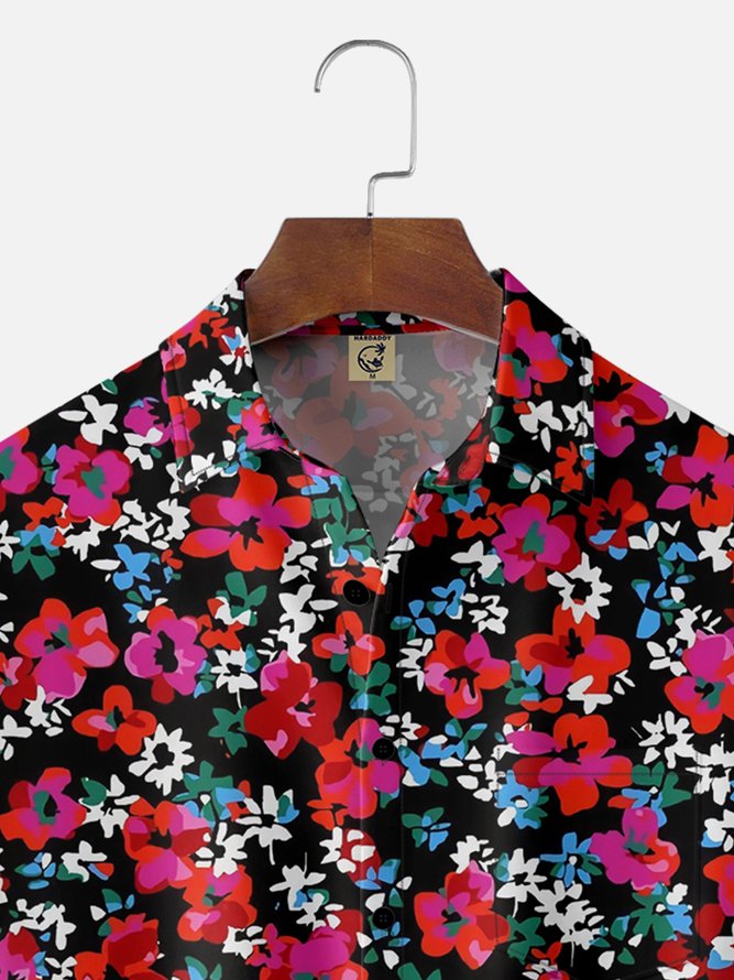 Moisture-wicking Floral Chest Pocket Hawaiian Shirt