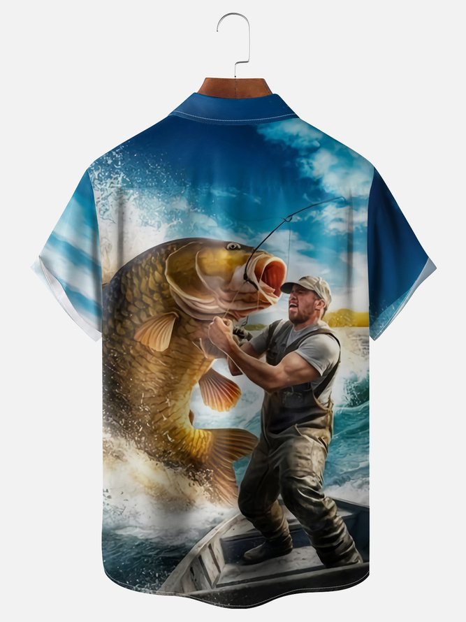 Moisture-wicking Go Fishing Chest Pocket Hawaiian Shirt