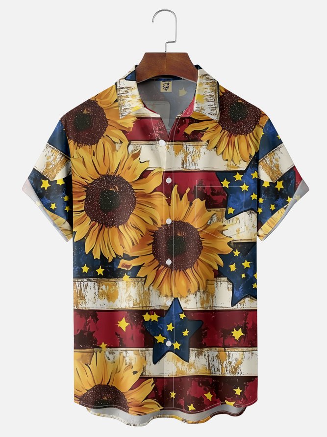 Moisture-wicking Independence Day Chest Pocket Casual Shirt