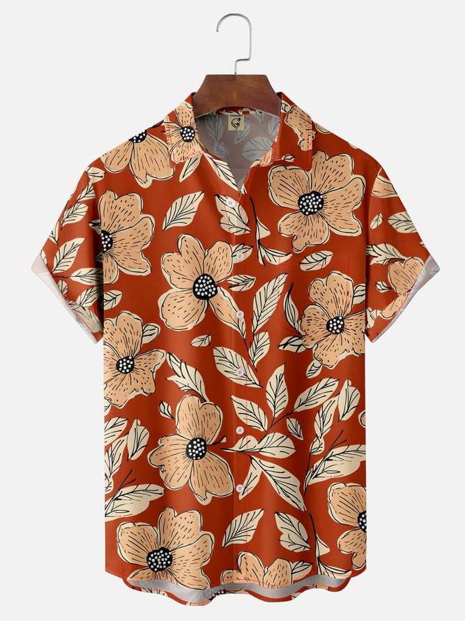 Moisture-wicking Floral Chest Pocket Hawaiian Shirt