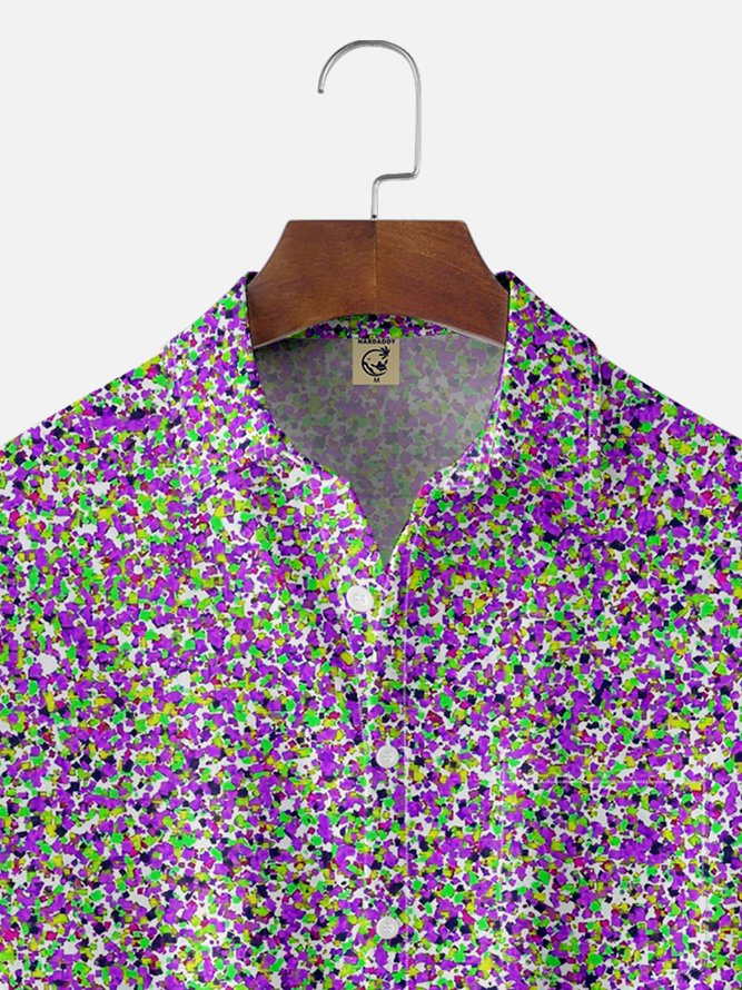 Moisture-wicking Gradient Color Geomatric Chest Pocket Casual Shirt