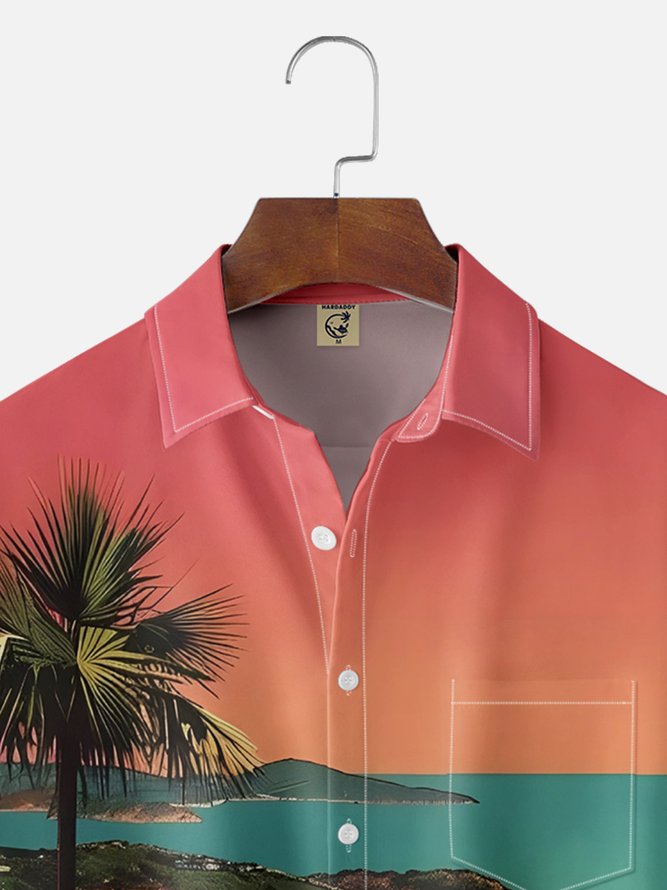 Hardaddy X Artist Clayziq Moisture-wicking Beach Building Scenery Chest Pocket Hawaiian Shirt