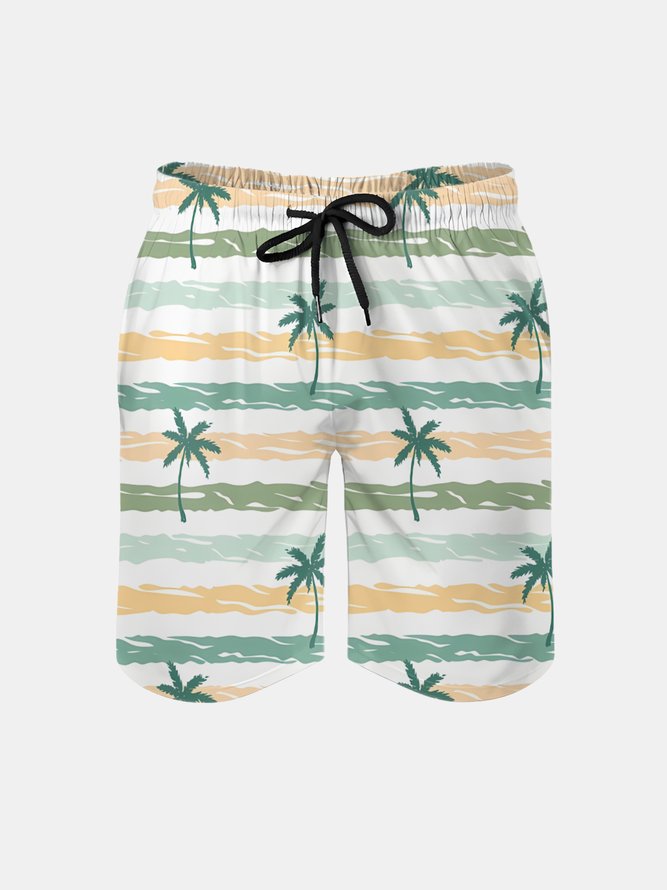 Men's Swim Trunks Hawaiian Tropical Palm Tree Beach Shorts with Pockets