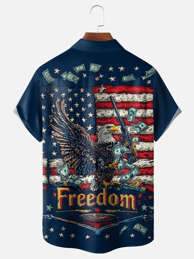 Moisture-wicking American Flag Eagle Chest Pocket Casual Shirt