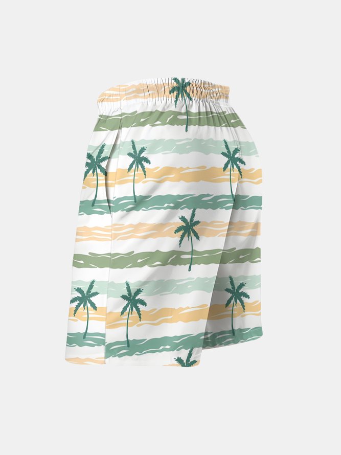 Men's Swim Trunks Hawaiian Tropical Palm Tree Beach Shorts with Pockets