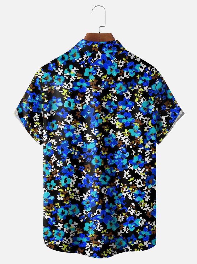 Moisture-wicking Floral Chest Pocket Hawaiian Shirt