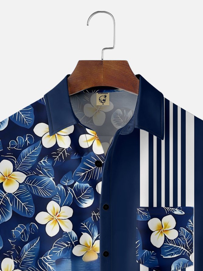 Moisture-wicking Floral Chest Pocket Bowling Shirt