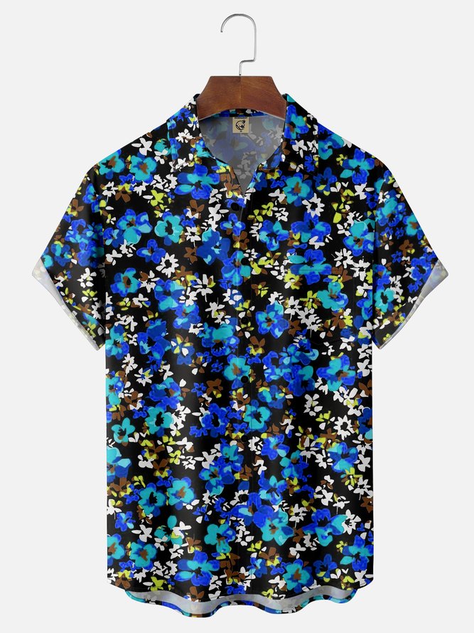Moisture-wicking Floral Chest Pocket Hawaiian Shirt