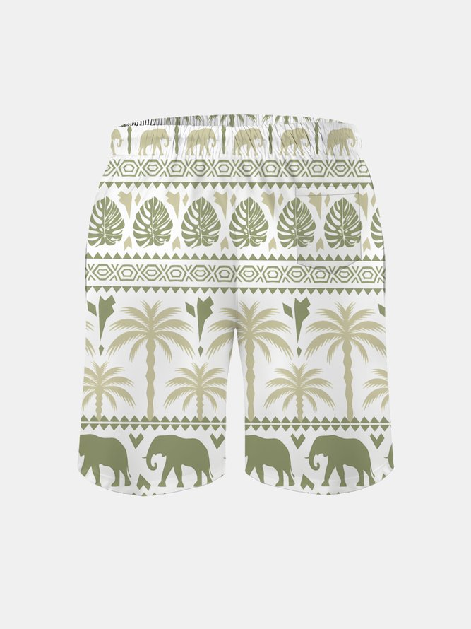Men's Swim Trunks Hawaiian Tropical Palm Tree Beach Shorts with Pockets