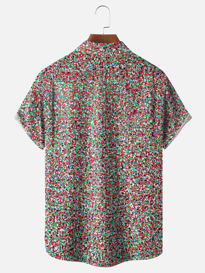 Moisture-wicking Gradient Color Geomatric Chest Pocket Casual Shirt