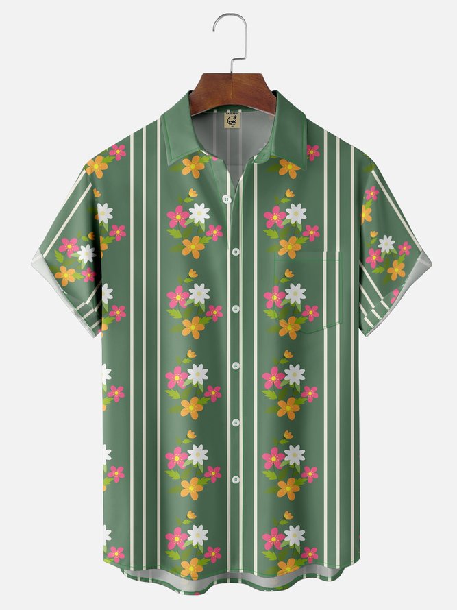 Moisture-wicking Floral Chest Pocket Hawaiian Shirt
