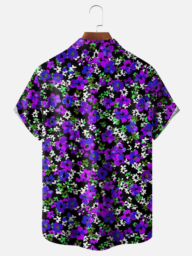 Moisture-wicking Floral Chest Pocket Hawaiian Shirt