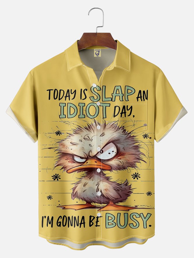 Big Size Moisture-wicking Busy Duck Chest Pocket Hawaiian Shirt