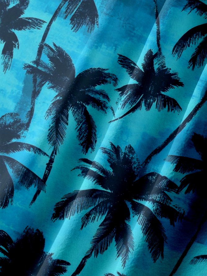Big Size Moisture-wicking Palm Tree Chest Pocket Hawaiian Shirt