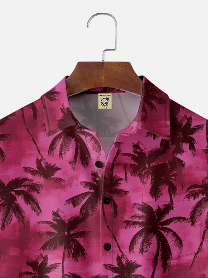 Big Size Moisture-wicking Palm Tree Chest Pocket Hawaiian Shirt