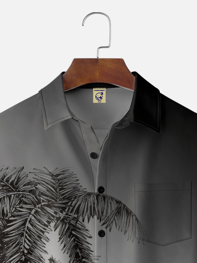 Big Size Moisture-wicking Palm Tree Chest Pocket Hawaiian Shirt