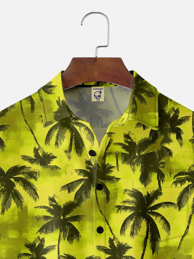 Big Size Moisture-wicking Palm Tree Chest Pocket Hawaiian Shirt