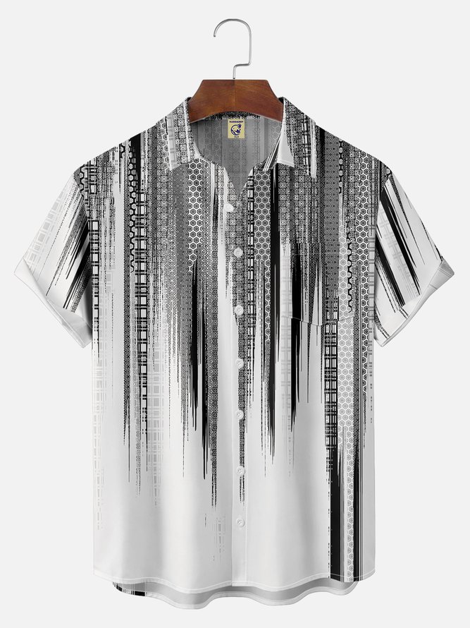Big Size Moisture-wicking Classic Abstract Textured Vertical Stripe Chest Pocket Casual Shirt