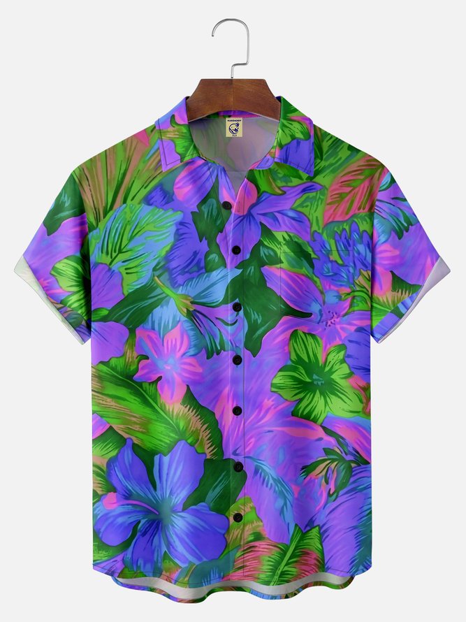 Big Size Moisture-wicking Floral Chest Pocket Hawaiian Shirt